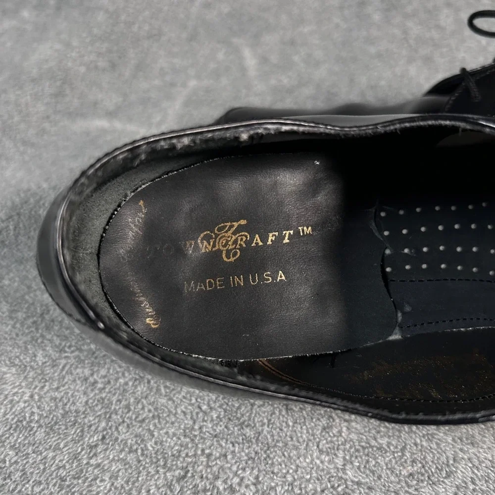 Towncraft Derby Dress Shoes Black Leather Plain Toe Mens 8.5 D Made in USA VTG